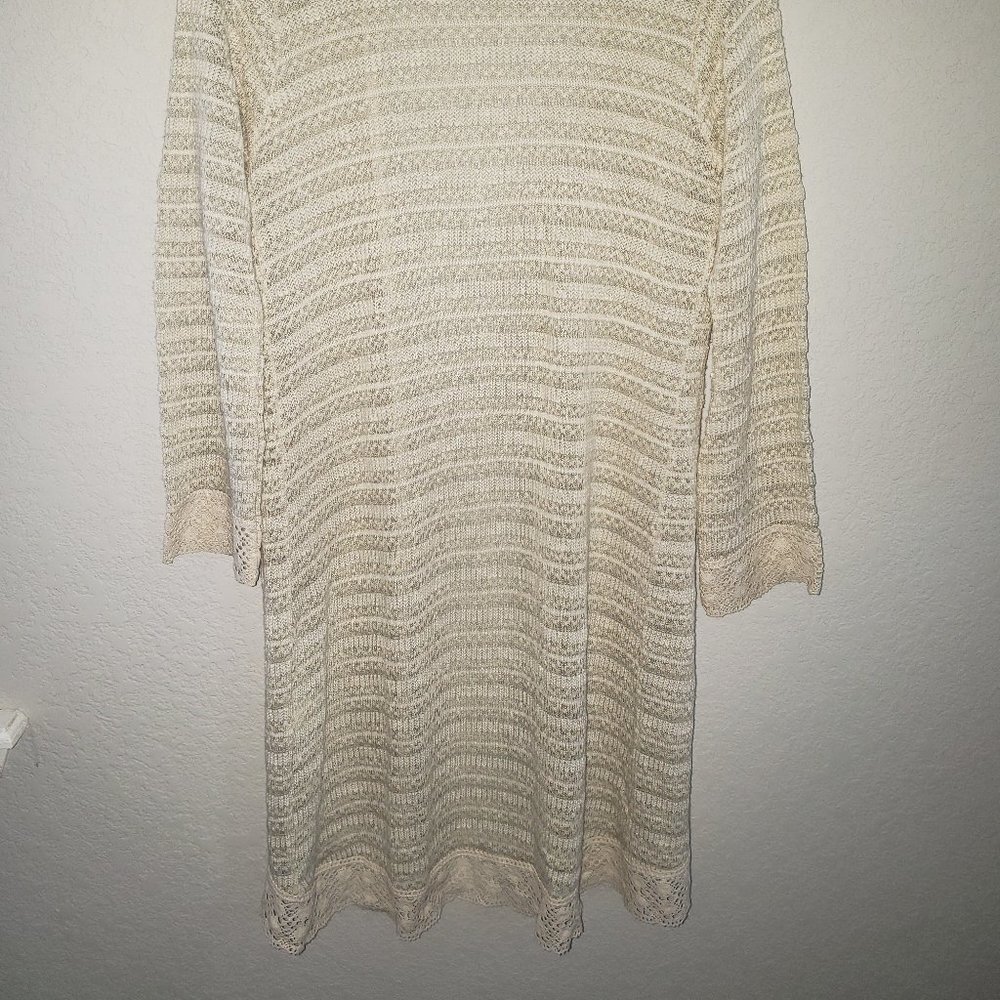 MiAmi, M, crochet and lace long (above the knee) open front cardigan Ivory color - Picture 2 of 7